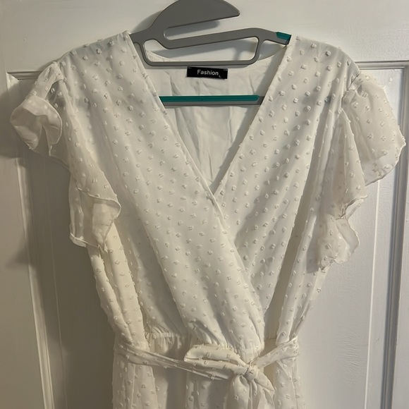 BTFBM Women Bohemian Floral Wrap V Neck Ruffle Belt A-Line Midi Dress White LG - Picture 4 of 9